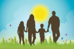 Grafika przedstawiająca rodzinę na tle słońca